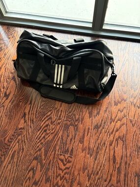 adidas Black Duffel Bag with White Three-Stripe Accents